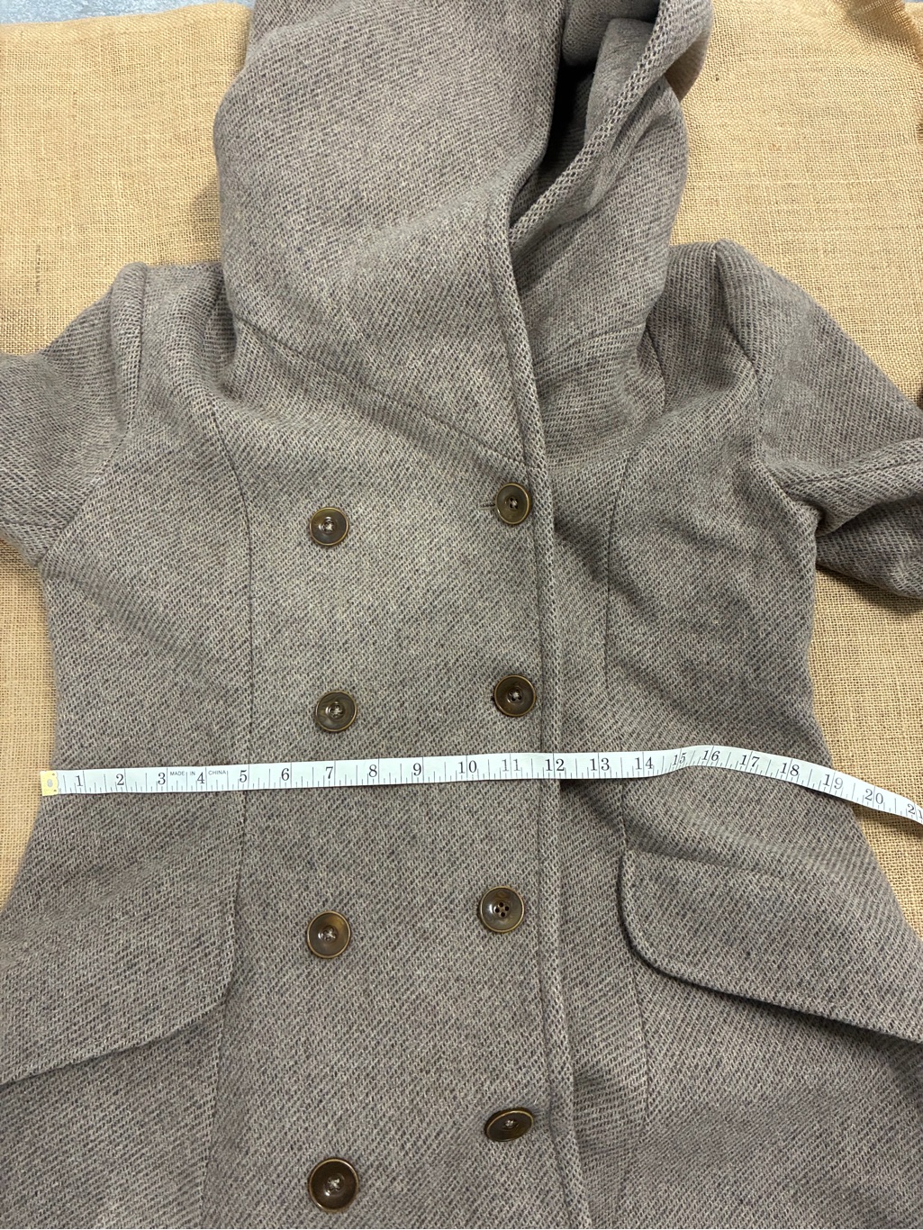 Linennaive Trista 24 100% Twill Wool Hooded Coat Taupe Gray Small — image 8 of 8
